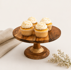 Soporte para Pastel de Madera Rústica Hecho a Mano, Plato Redondo con Base para Exhibición de Postres, Acabado con Vetas Naturales, para Bodas y Cumpleaños - Product Image 4