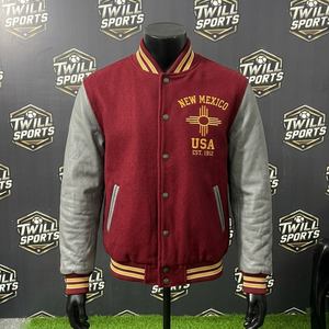 New Mexico Varsity Jacket Men's <b>Red</b> <b>Wool</b> Blend Embroidered Letterman Bomber Autumn Casual Wear - Product Image 2