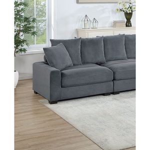 Set Divano Modulare Contemporaneo in Corduroy Grigio Scuro 4 Pezzi con Poltrona Senza Braccioli e Pouf per Soggiorno - Product Image 3