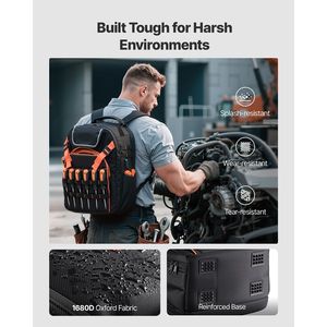 Heavy Duty 45-Pocket <b>Tool</b> <b>Backpack</b> with Laptop Compartment Reinforced Fabric Base Work <b>Bags</b> Organizer - Product Image 3