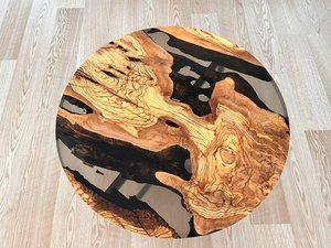 Round Wood Resin <b>Coffee</b> <b>Table</b> Rustic Design Black Metal Legs Indoor Living Room Furniture Decor Durable Artisan Crafted - Product Image 6