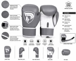 Guantes de Boxeo Profesionales Portátiles Dumela International, Color Gris Blanco, Cuero Genuino, Personalizados, Alta Calidad, Entrenamiento Vertical - Product Image 6