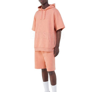 Fashion Wear Two Piece Hooded Casual Solid Men's Breathable <b>Lightweight</b> <b>Hoodies</b> Shorts Set Designed Daily Gym Street Style - Product Image 3