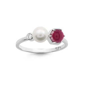 Minimalist Women's <b>925</b> Sterling <b>Silver</b> <b>Ring</b> With Natural Ruby And Freshwater Pearl Claw Setting Gemstone Jewelry Everyday Wear - Product Image 2