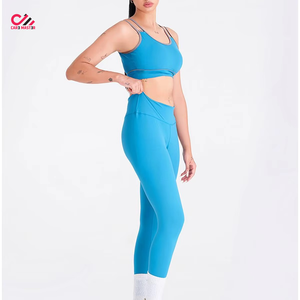 Women Suit Sportswear Set Eco Friendly Breathable Quick-drying Crossed <b>Straps</b> <b>Bra</b> and Leggings Flared Pants 2 Piece Yoga Set - Product Image 4