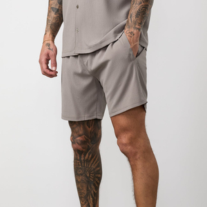Shorts tricotés décontractés pour hommes, style rétro hip-hop, taille mi-haute, respirants, en polyester/coton, coupe 5 points - Product Image 1