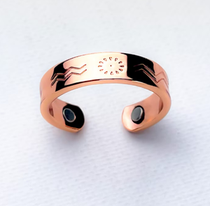 Bague de thérapie magnétique en cuivre pur, ajustable, ouverte, gravée motif soleil, pour la santé et l'énergie, anneaux bio-magnétiques - Product Image 3
