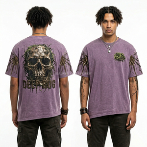 Custom Manufacturer Men Olive Green <b>T</b>-<b>shirt</b> 250GSM Rise From The Dust <b>Skeleton</b> Skull Graphic Vintage Wash Streetwear Tee Vendor - Product Image 6
