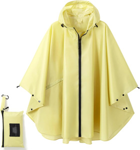 Excellent Black Poncho <b>Raincoat</b> With Hood And Zipper Front Lightweight Waterproof Outdoor Wear For Men Women Custom <b>Raincoats</b> - Product Image 2