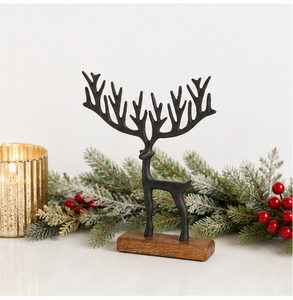 Escultura de Reno Navideño de Metal Negro Moderno al por Mayor con Base de Madera, Figura Minimalista de Ciervo de Aluminio para Decoración de Mesa - Product Image 6