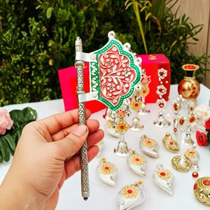 Éventail décoratif en argent allemand antique Pankhi pour Thakur Ji, éventail à main émaillé, accessoires Laddu Gopal, cadeau de retour pour Bhagwat Katha - Product Image 5