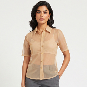 Camisa transparente de manga corta con botones para mujer, cuello vuelto, top transparente para oficina, ropa de dormir sexy para primavera y verano, camisas transparentes para mujer - Product Image 1