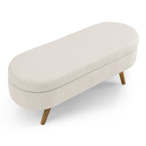 Banc de rangement ovale beige avec pieds en bois d'hévéa (43,5"x16"x16") - Product Image 6