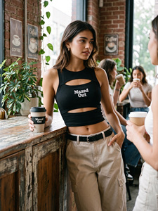 เสื้อครอปคอโอเวอร์ไซส์สำหรับผู้หญิง สไตล์ Y2K พิมพ์ลายพัฟฟ์แบบกำหนดเอง ทรงเข้ารูป เสื้อยืดสีพื้น ผ้าฝ้ายคุณภาพสูง พิมพ์ลายด้วยเทคนิค DTF - Product Image 5