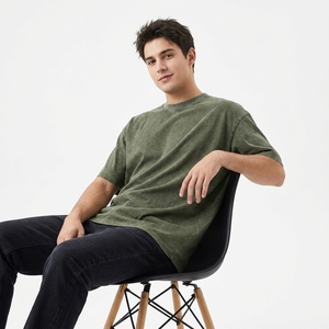 Washed <b>Vintage</b> Men T Shirt Oversized Knitted 100% Cotton O Neck Short Sleeve Plus Size Casual <b>Tee</b> Custom Print Front - Product Image 6