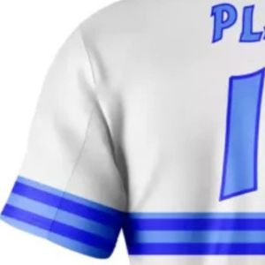 Maillot de baseball blanc et bleu roi à manches courtes avec motif rayé, respirant, uniforme d'équipe pour l'entraînement et les activités sportives - Product Image 6