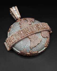 Pendentif Terre 3D Bicolore en Argent Sterling 925 pour Homme, Plaqué Rhodium, Moissanite VVS, Breloque Hip Hop Iced - Product Image 3