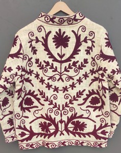 Beautiful Unisex Short Winter Suzani <b>Jacket</b> Hand Embroidery <b>Quilted</b> 100% Cotton Breathable V-neck Floral <b>Pattern</b> Eco-Friendly - Product Image 4