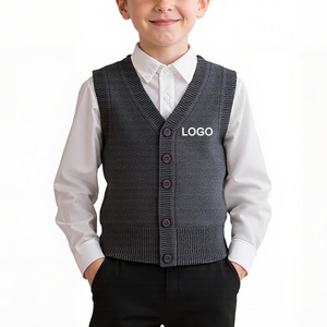 Pull sans manches en tricot à col en V pour garçons et filles, uniforme scolaire, gilet en tricot unisexe pour enfants - Product Image 3