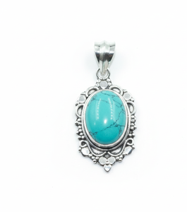 Collier pendentif fait main en turquoise naturelle et argent sterling 925, cabochon ovale vintage, bijou cadeau pour femme, cadeau de Noël pour elle - Product Image 1