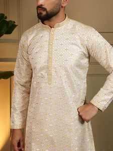 <b>Mens</b> Heavy Jacquard Kurta Pyjama <b>Set</b> Traditional Ethnic Wear Semi Cotton Chudidar Festive Wedding Outfit Style kurta <b>pajama</b> for - Product Image 3