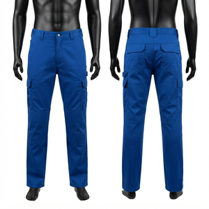 245 GSM Poly Cotton Corduroy Blue Industrial <b>Work</b> <b>Pant</b> Reinforced Panels Utility Cargo <b>Pant</b> Waterproof Breathable Acid Wash - Product Image 1