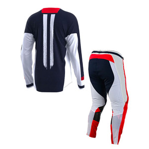 Ensemble de Vêtements de Motocross Bleu Marine pour Hommes – Maillot et Pantalon MX avec Motif Brossé Rouge et Blanc – Vêtements de Course Tout-Terrain OEM - Product Image 2