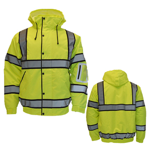 Hi Visibility <b>Reflective</b> Polyester Work <b>Jacket</b> <b>Men</b> with Hood and Safety Stripes - Product Image 2