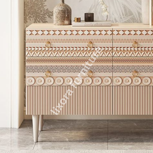 Luxury Handcrafted Solid Wood 6 Drawer Dresser Ornate Tribal Geometric Carving Natural Oak Finish - Product Image 2