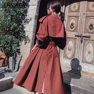 ENVAFA Manteau Trench Long Femme Grande Taille Double Boutonnage Imperméable en Polyester Coupe-Vent avec Ceinture – Qualité Supérieure et Style Décontracté - Product Image 6