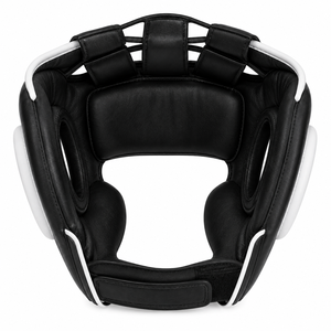 Protège-tête de boxe international Dumela en cuir de vachette respirant noir et blanc avec fermeture auto-agrippante unisexe pour l'entraînement et la protection de haute performance - Product Image 4