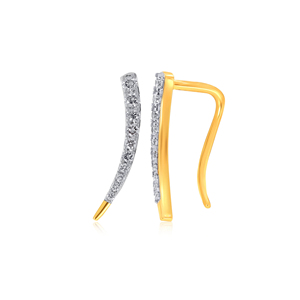 Boucles d'oreilles clous d'oreille incurvées en or jaune 18 carats avec diamant de laboratoire taille ronde, motif épée, style minimaliste - Product Image 4