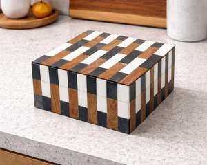 Caja de Almacenamiento de Joyas Ecológica, Única, Cuadrada, Hecha a Mano con Incrustaciones de Hueso, Fabricada en Madera Sólida con Acabado Atractivo, Moderna, para Dormitorio - Product Image 1