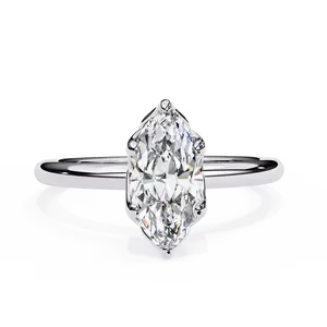 Anillo de Diamante Cultivado en Laboratorio con Corte Marquise de Crown Gallery, con Engaste de Seis Puntas y Piedras Redondas Decorativas, Joyería Nupcial de Oro Personalizada - Product Image 3
