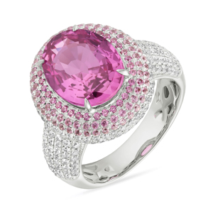 Pink Tourmaline Oval <b>Cocktail</b> <b>Ring</b> Women's 18K <b>Gold</b> Pave Setting Luxury Fine Jewelry - Product Image 2