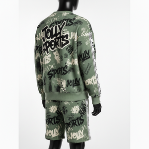 Ensemble sweat-shirt et short en molleton de coton mélangé premium 320 GSM pour homme, imprimé graphique olive, logo personnalisé - Product Image 5