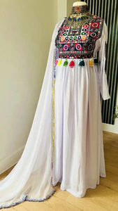 Premium Handmade Craftsmanship Traditional Embroidered Chiffon Colorful Dress Long Mirror Work Weddings Afghan Kuchi Dress - Product Image 2