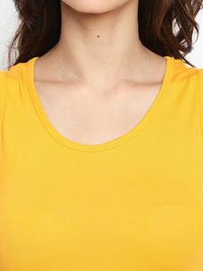 Camiseta sin mangas de punto amarillo liso para mujer, cuello redondo, estilo casual, longitud regular, 100% algodón - Product Image 4