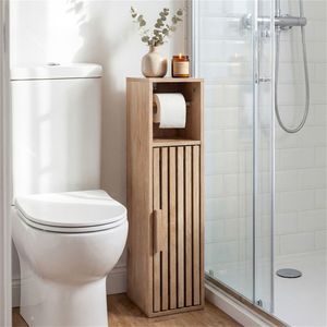 8\" Slim <b>Narrow</b> Toilet Paper Holder Cabinet with Adjustable <b>Shelf</b> Bathroom Storage for Small Spaces - Product Image 5