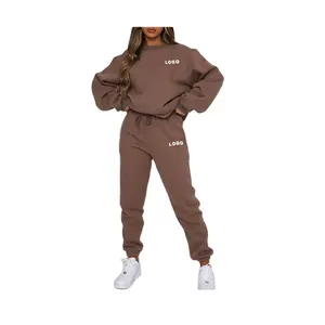 Hoogwaardige Essentiële Trainingspakken Vrouwen Oversized Dikke 100% Katoenen Tweedelige Set Op Maat Logo Joggingbroek En Hoodie