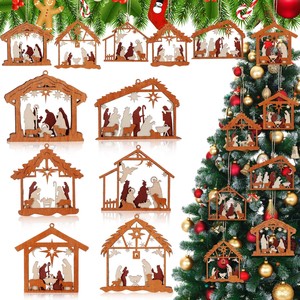 Aqdus Saleem Hand-Painted Pine Wood <b>Nativity</b> Scene Figurines | Eco-friendly Durable Rustic Religious Home Decor Tabletop Display - Product Image 3
