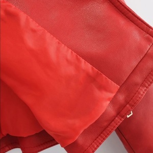 Women's Red PU Leather Moto <b>Jacket</b> Full Sleeve Zipper Stand Collar Autumn Style - Product Image 4