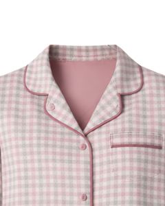 <b>Light</b> Grey Pink Check Women Pajama Set Long Sleeve Button Down Nightwear Soft Cotton Two Piece Sleepwear Comfortable <b>Lounge</b> Set - Product Image 5