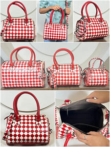 Luxury Checkered Genuine <b>Leather</b> Medium Size Travel Duffel Bags New Large Capacity Shopping Weekender Luggage Bag for Unisex - Product Image 3