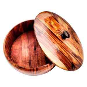 Boîte à roti en bois d'acacia avec couvercle en bois, conteneur de rangement artisanal pour chapati, casserole ronde, durable, pour servir en cuisine, Dabba - Product Image 3
