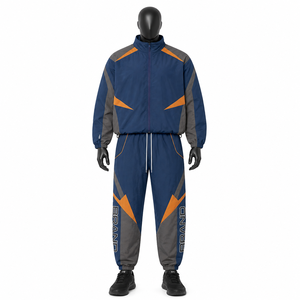 Ensemble de vestes coupe-vent pour hommes, imprimé géométrique bleu gris orange, résistant à l'eau, pour toutes les saisons, vêtements d'extérieur, ensembles coupe-vent personnalisés - Product Image 1