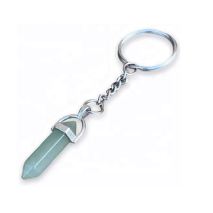 Haute qualité naturel vert aventurine cristal colonne hexagonale pierre à la main Double Point métal porte-clés cristal en gros - Product Image 1