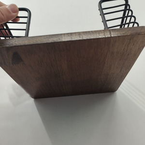 Wood & Metal <b>Napkin</b> Holder Featuring <b>Black</b> Wire Metal Caddy And Weighted Arm Design For Farmhouse Tabletop Dining Decoration - Product Image 4