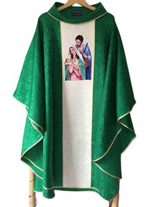 ชุดบาทหลวงสีเขียวมันวาว ผ้าโพลีเอสเตอร์ ปักลายทอง พร้อมผ้าคลุมไหล่  ใส่สบาย นุ่ม ทุกฤดู - Product Image 3