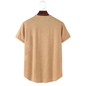 T-shirt décontracté à col rond 100% coton bambou, couleur unie simple, respirant, coupe ample, imprimé, idéal pour le fitness – Meilleur prix - Product Image 2